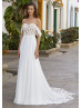 Off Shoulder Ivory Lace Chiffon Airy Wedding Dress